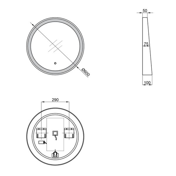 Дзеркало Qtap Robin R600 з LED-підсвічуванням Touch, з антизапотіванням, з димером, рег. темп. кольору (3000-6500K) QT13786501B SD00045774 фото