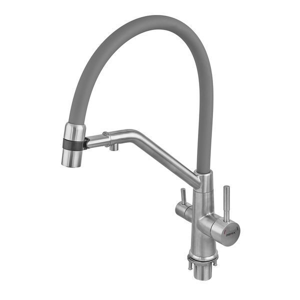 Смеситель для кухни с силиконовым изливом Zerix MAG-021 Refl.Gray из нерж. стали SUS304 с выходом для пит.воды (изл.серый) (ZX6004) ZX6004 фото