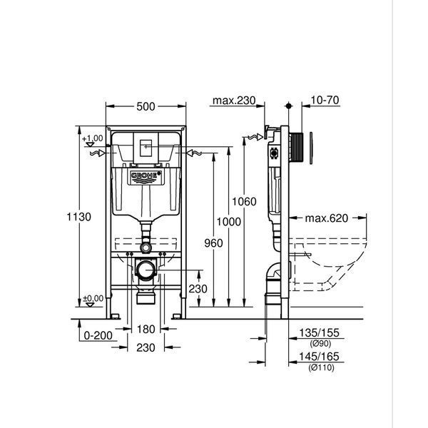 Інсталяція для підвісного унітазу Grohe Rapid SL 3 в 1 із чорною матовою пневматичною кнопкою (39939000) 39939000 фото