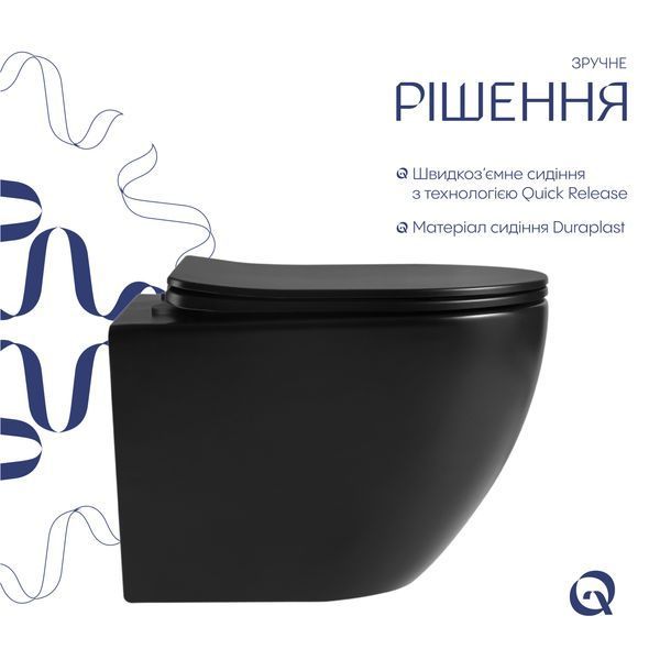 Унитаз подвесной Qtap Jay Ultra Quiet 485х360х320 мм, Matt Black, сиденьем Slim Duroplast/ Soft-close/ Quick Relase QT07335177MB SD00054232 фото