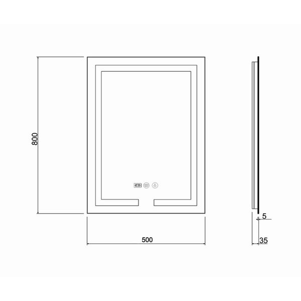 Зеркало Qtap Mideya (DC-F936) 500х800 с LED-подсветкой Touch, с антизапотеванием, с часами, диммером, рег. яркости QT2078F936W SD00036739 фото