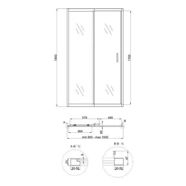 Душевая дверь в нишу Qtap Taurus CRM209-1.C6 90-100x185 см, стекло Clear 6 мм, покрытие CalcLess SD00045295 фото