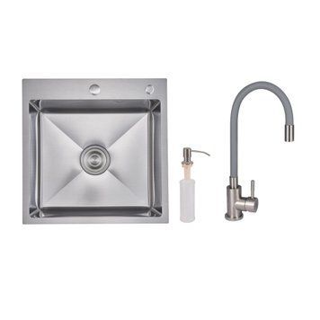 Акционный набор Lidz: мойка H5050H интегрированная Decor Honeycomb 2,5/0,5 мм LDH5050DEC48365 + Смеситель Aria для кухни с гибким изливом (k35) Grey SD00057349 фото