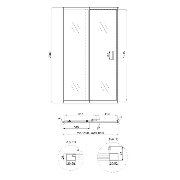 Душові двері в нішу Qtap Taurus CRM201-11.C6 110-120x200 см, скло Clear 6 мм, покриття CalcLess SD00045296 фото