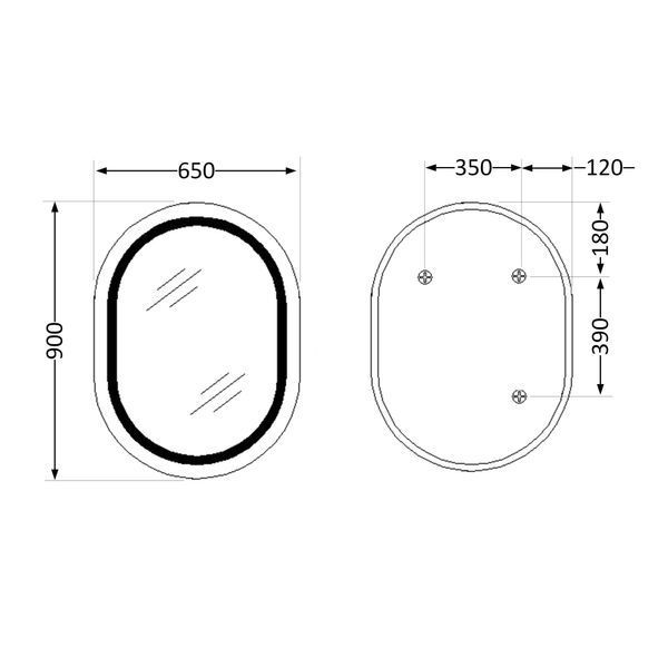 Дзеркало настінне Qtap Gemini (GE1) 650х900 мм, овальне, з LED-підсвіткою Touch, антизапотіванням, димером, рег. темп. кольору (3000-6500K), Reverse SD00052320 фото