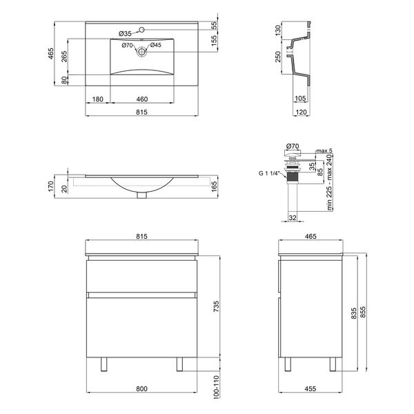 Комплект Qtap Albatross 810х825х460 White тумба підлогова + раковина урізна QT0171TN800D3080CW SD00044832 фото