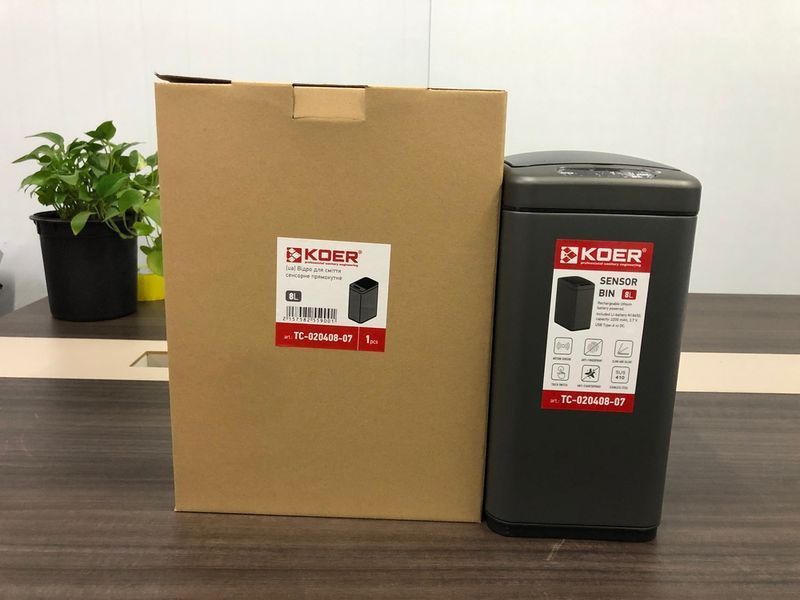 Відро для сміття сенсорне прямокутне KOER TC-020408-07 8 л (колір графіт) (KR5590) KR5590 фото