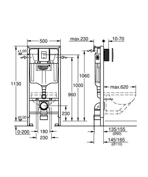 Інсталяція для унітазу 5 в 1 Grohe Rapid SL 39449000 з прямокутною хром-кнопкою, звукоізоляцією та Grohe Fresh 39449000 фото