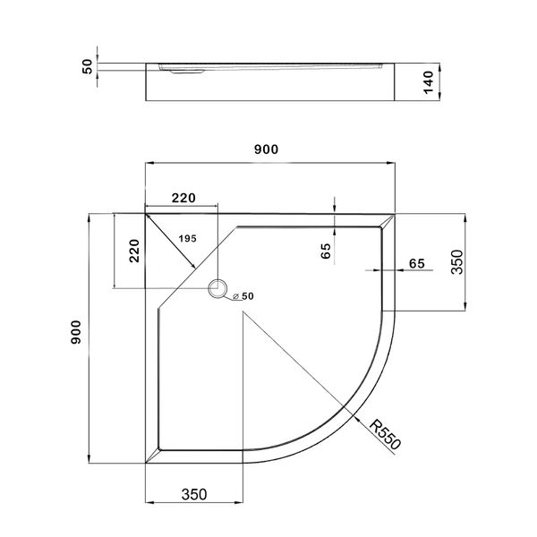 Душевой поддон Kapielka ST90x90x14 низкий, полукруглый, диаметр слива 52 мм Lidz SD00050723 фото