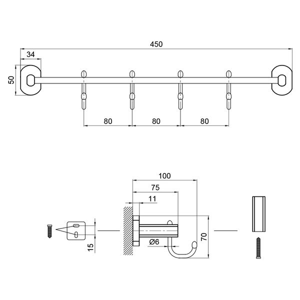 Тримач для рушника Qtap Liberty 4 гачка 450 мм QTLIBBLM1154-4 Black SD00040027 фото