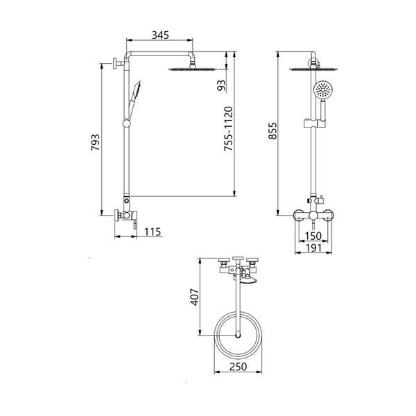 Душова система для душу Lidz Aria 1020 на два споживачі (k35) LDARI1020NKS46114 Nickel SD00052238 фото