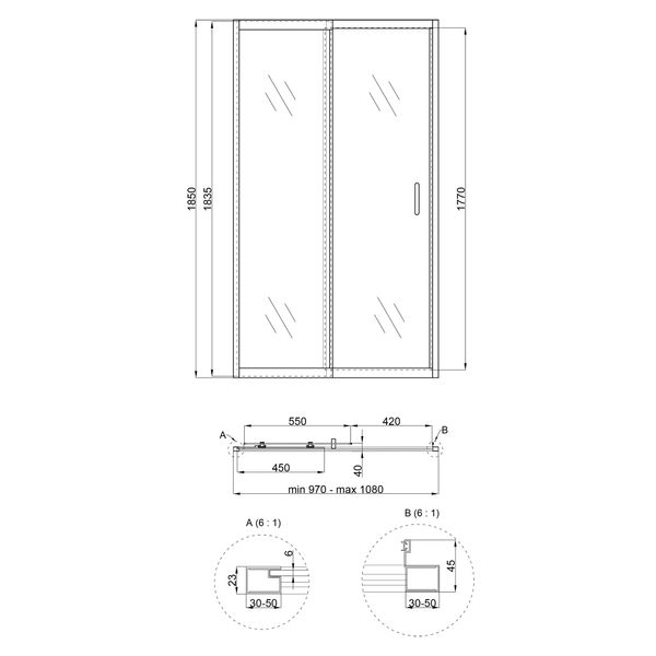 Душові двері в нішу Qtap Taurus CRM201-11.C6 97-108x185 см, скло Clear 6 мм, покриття CalcLess SD00039722 фото