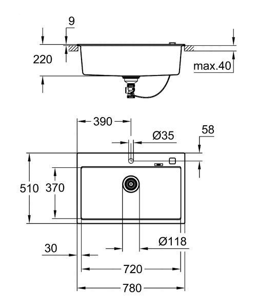 Композитна мийка для кухні Grohe K700 (31652AP0), чорна матова, 780х510х220 мм 31652AP0 фото