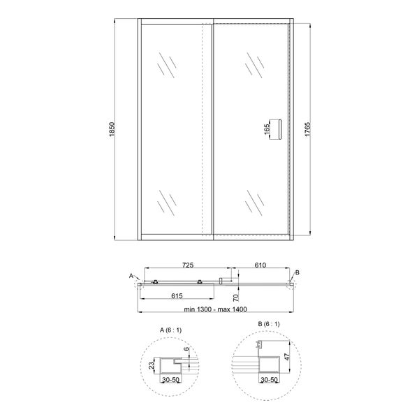 Душові двері в нішу Qtap Taurus CRM2013-14.C6 130-140x185 см, скло Clear 6 мм, покриття CalcLess SD00045298 фото