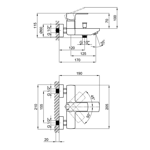 Смеситель для ванны Qtap Lipno QTNH3023101DG Graphite SD00044012 фото