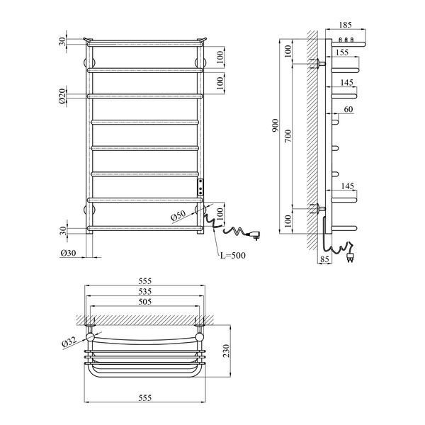 Сушарка для рушників електрична Kroner KRP Stern ER900x500-8 CV036333 фото