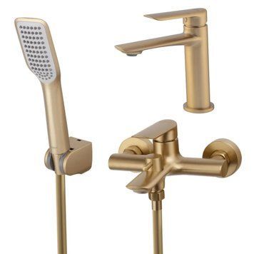 Комплект змішувачів KOER KB Gold 2 в 1: для ванни KB-40028-12 та умивальника KB-10028-12, латунь, матове золото KR307291 фото