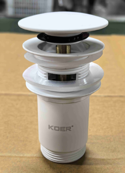 Донний клапан для раковини Koer PW-07-03 1 1/4'' з переливом автоматичний СLICK-СLACK (Колір білий) (KR5783) KR5783 фото