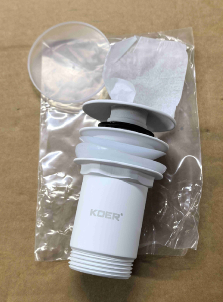 Донний клапан для раковини Koer PW-07-03 1 1/4'' з переливом автоматичний СLICK-СLACK (Колір білий) (KR5783) KR5783 фото