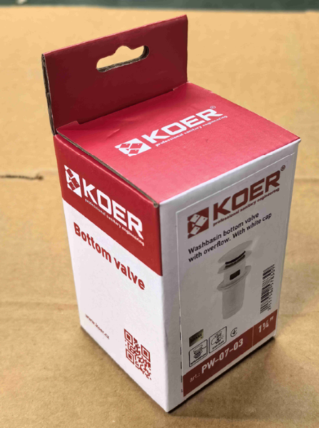 Донний клапан для раковини Koer PW-07-03 1 1/4'' з переливом автоматичний СLICK-СLACK (Колір білий) (KR5783) KR5783 фото