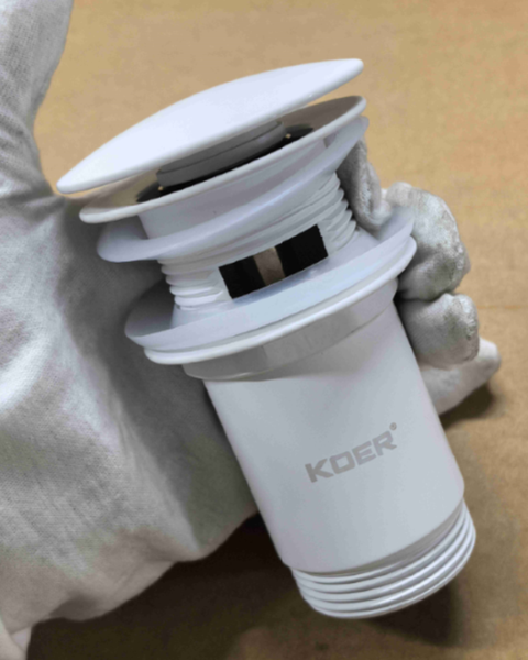 Донний клапан для раковини Koer PW-07-03 1 1/4'' з переливом автоматичний СLICK-СLACK (Колір білий) (KR5783) KR5783 фото