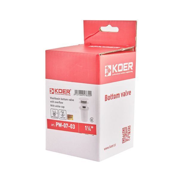 Донний клапан для раковини Koer PW-07-03 1 1/4'' з переливом автоматичний СLICK-СLACK (Колір білий) (KR5783) KR5783 фото