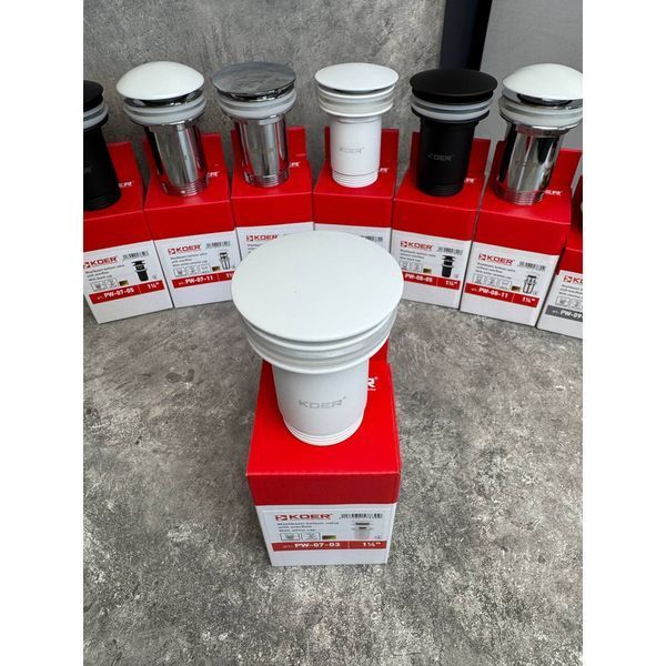 Донний клапан для раковини Koer PW-07-03 1 1/4'' з переливом автоматичний СLICK-СLACK (Колір білий) (KR5783) KR5783 фото