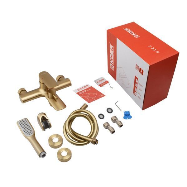 Комплект змішувачів KOER KB Gold 2 в 1: для ванни KB-40028-12 та умивальника KB-10028-12, латунь, матове золото KR307291 фото
