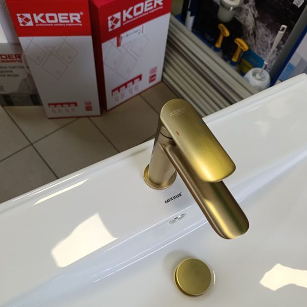 Комплект смесителей KOER KB Gold 2 в 1: для ванны KB-40028-12 и умывальника KB-10028-12, латунь, матовое золото KR307291 фото