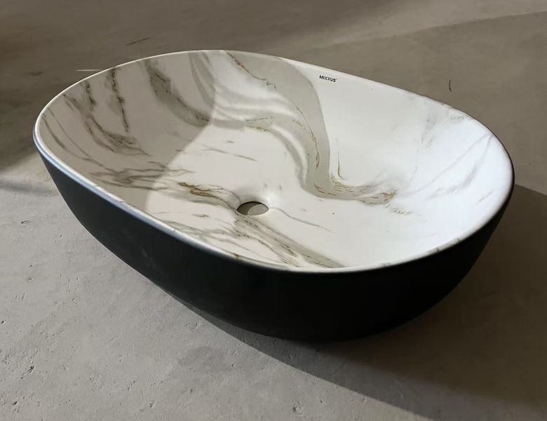 Раковина накладна MIXXUS PREMIUM ELLIPSE-0105 MARBLE-BLACK 600х400х150mm (MP6565) MP6565 фото