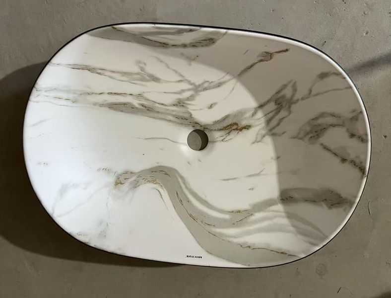 Раковина накладна MIXXUS PREMIUM ELLIPSE-0105 MARBLE-BLACK 600х400х150mm (MP6565) MP6565 фото