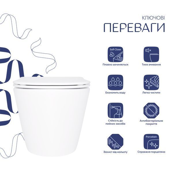 Унітаз підвісний Qtap Swan Ultra Quiet 485х360х320 мм, White, з сидінням Slim Duroplast / Soft-close / Quick Release QT16335179W SD00050900 фото