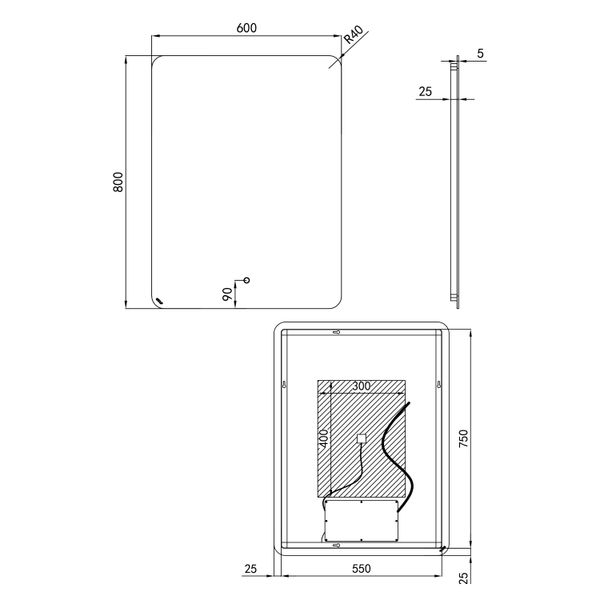 Дзеркало Qtap Scorpio 800х600 з LED-підсвічуванням Touch, з антизапотіванням, з димером, рег. темп. кольору (3000-6500K) Reverse QT14781003W SD00045736 фото