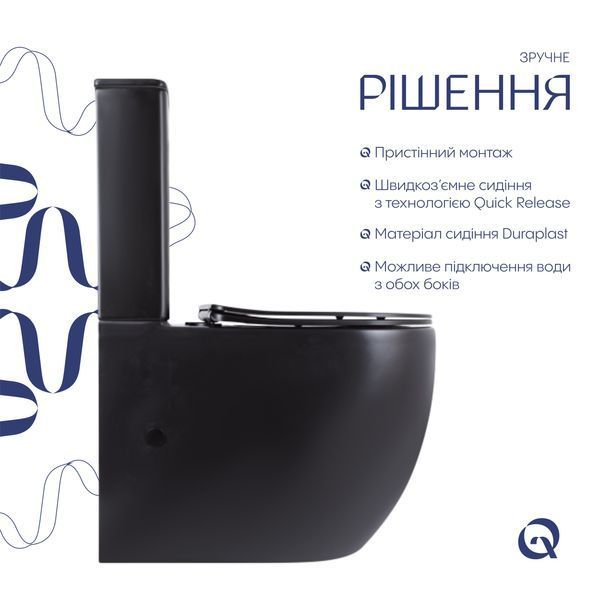 Унітаз підлоговий Qtap Robin Ultra Quiet безобідковий з сидінням Soft-close MATT BLACK QT13226083AMB SD00052566 фото