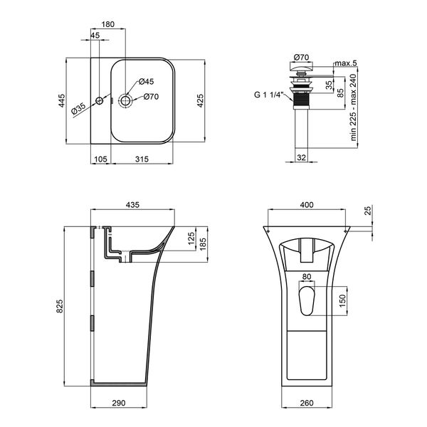 Раковина для підлоги моноблок Qtap Crow 450x435x835 White з донним клапаном QT0511G315W SD00043852 фото