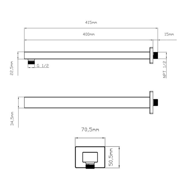 Кронштейн для верхнього душу Qtap Trubice 400 мм прямокутний QTTRU120BLM45929 Black Matt SD00052053 фото