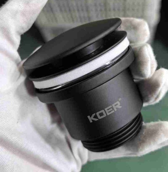 Донний клапан для раковини універсальний (з/без переливу) Koer PW-01-05 автоматичний (Click-Clack) (Колір чорний) 1 1/4'' (KR3403) KR3403 фото