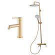Комплект 2 в 1 для ванної кімнати KOER KB-029 Brushed Gold: Душова система KB-56029-12 + Змішувач для раковини KB-10029-12 (KR5503 + KR5501)