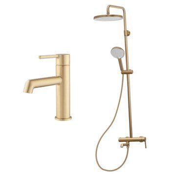 Комплект 2 в 1 для ванної кімнати KOER KB-029 Brushed Gold: Душова система KB-56029-12 + Змішувач для раковини KB-10029-12 (KR5503 + KR5501) KR503501 фото