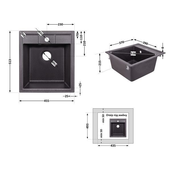 Кухонна мийка Lidz 460х515/200 GRF-13 (LIDZGRF13460515200) SD00042424 фото