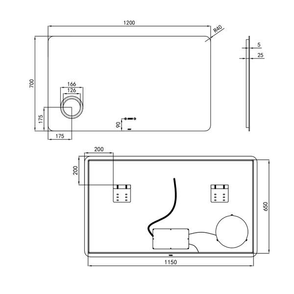 Дзеркало Qtap Scorpio 1200х700 з LED-підсвічуванням Touch, лінза, цифровий годинник, димер, рег. яскравості QT14781004W SD00045752 фото