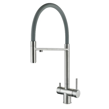 Кухонный смеситель на две воды с гибким изливом Zerix KIT-021 Refl.Gray (нерж. сталь) (ZX4861) ZX4861 фото