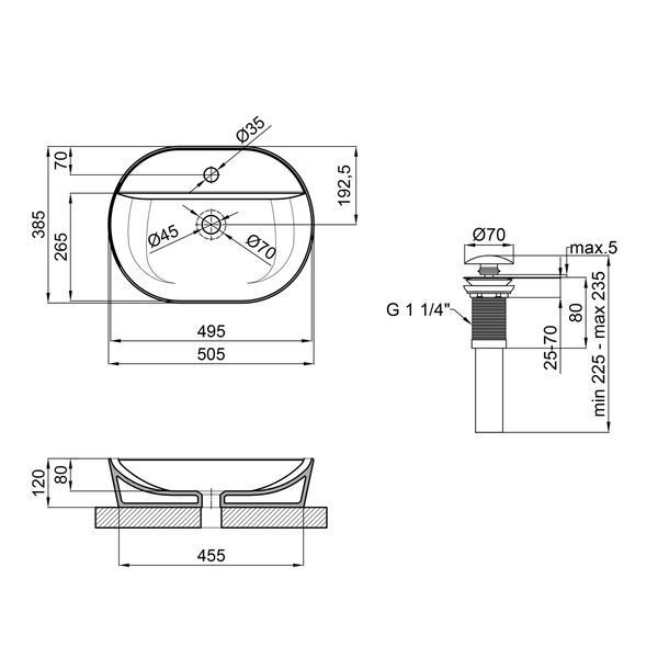 Раковина накладна Mixxus Premium ELLIPSE-0203 510х375х120mm з отвором під змішувач (MP6678) MP6678 фото