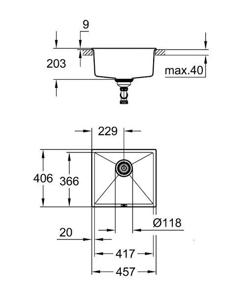 Композитна мийка для кухні Grohe K700U 457х406х203 мм, чорна матова (31653AP0) 31653AP0 фото