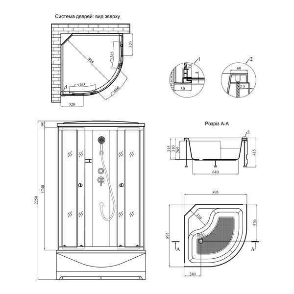 Душовий бокс Kroner KRP Enzo - WD.C.T.F. 90x90 cм CV029571 фото