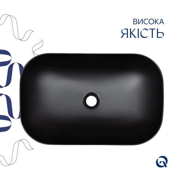 Комплект Qtap Robin: Раковина накладна прамокутна 600x390x150 мм Matt Black + Донний клапан PU03 SD00053420 фото