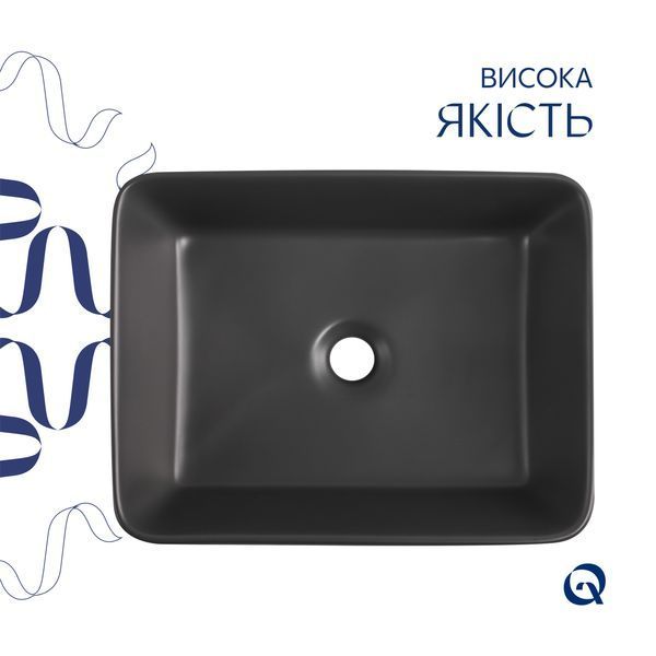 Раковина накладная Qtap Tern 480x370x135 мм, Anthracite, прямоугольная, с донным клапаном QT17116069AN SD00054300 фото