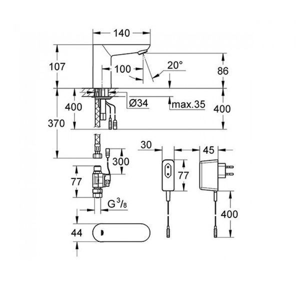 Монокран на одну воду сенсорный, адаптер Grohe Euroeco Cosmopolitan E (36269000) 36269000 фото