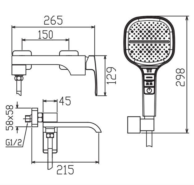 Смеситель для ванны с коротким изливом Koer KB-41037-01 (Цвет хром), латунь (KR6004) KR6004 фото