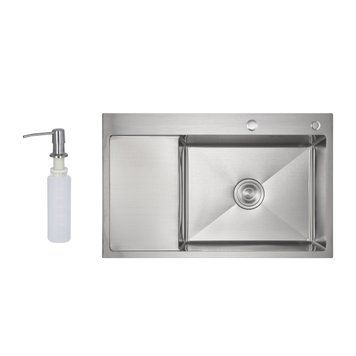 Мойка для кухни интегрированная Lidz Handmade Max 500 H7849L Brushed Steel, 3,0/1,0 мм, крыло слева, увеличенная чаша LDH7849LBRU49463 SD00055587 фото